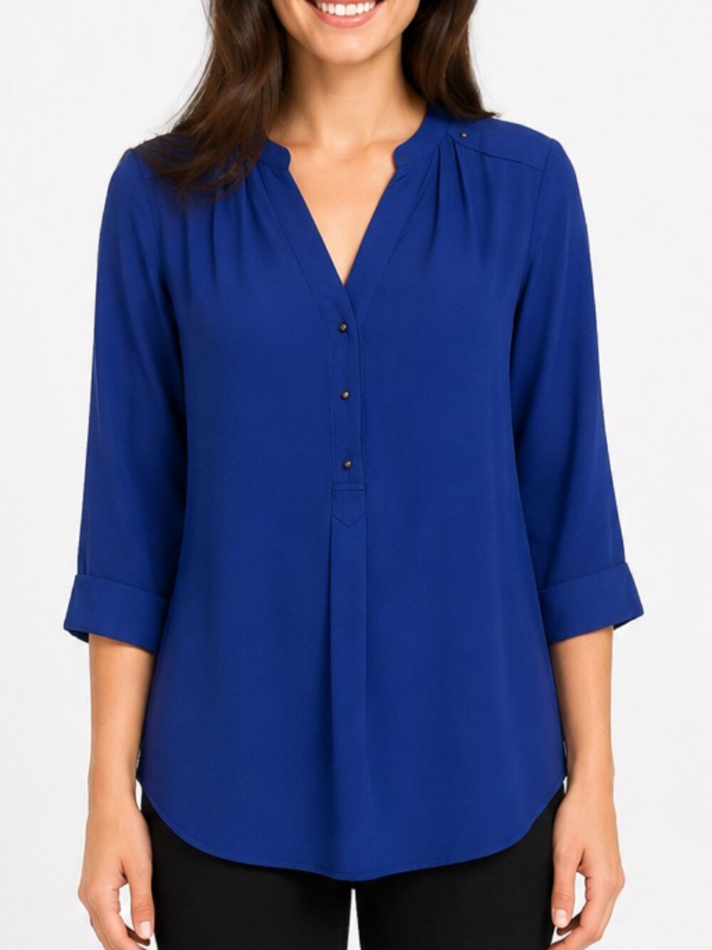 Express Flowy Tunic Top Sapphire Blue Corporate Loose 3/4 Sleeve Cobalt Blouse